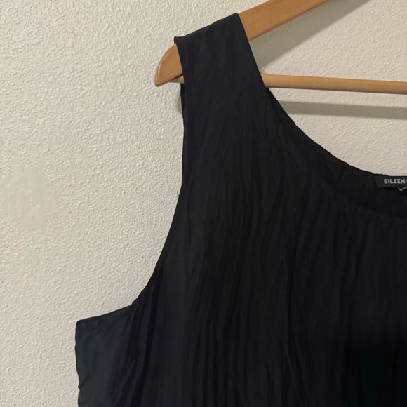 Eileen Fisher Crushed Silk Tiered Dress Black Sleeveless Midi Lagenlook-XL - Picture 6 of 9